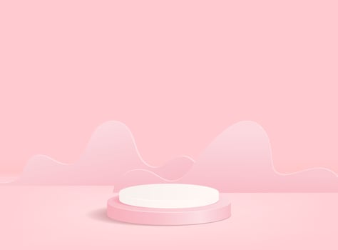 Vector background with podium. Product display mockup with geometric shape. Stage promotion display. Vector illustration.