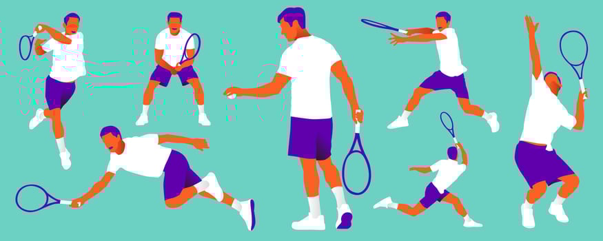 Young man playing tennis on court vector
