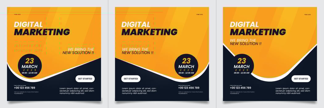 Digital Marketing Social Media Post Banner Design. Digital Marketing Media Post Banner Design Set. Digital Marketing Promotion Banner. Digital Marketing Template for Social Media Advertising. vector