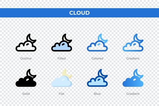 Cloud icons in different style. Cloud icons set. Holiday symbol. Different style icons set. Vector illustration