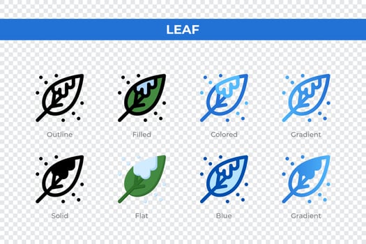 Leaf icons in different style. Leaf icons set. Holiday symbol. Different style icons set. Vector illustration
