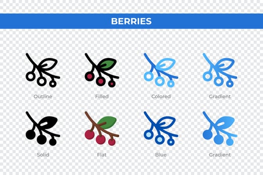 Berries icons in different style. Berries icons set. Holiday symbol. Different style icons set. Vector illustration