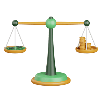 3d rendering balance scale isolated useful for banking, money, currency, finance and business design png
