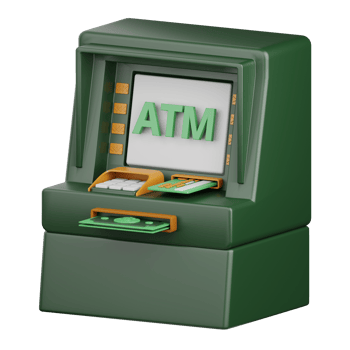 3d rendering atm machine isolated useful for banking, money, currency, finance and business design png