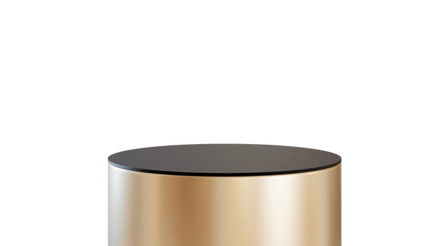 Golden podium on transparent background. Elegant stage for product, cosmetic presentation. Luxury mock up. Pedestal or platform for beauty products. Empty scene. 3D rendering. png