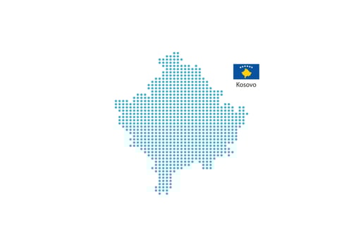 Kosovo map design blue circle, white background with Kosovo flag. vector