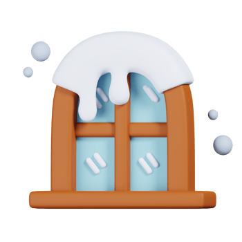 Home window with snow isolated. 3D render of Winter icon png
