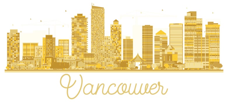 Vancouver City skyline golden silhouette. vector