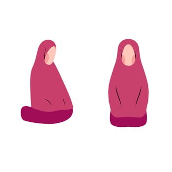 Set Of Hijab Woman Character Doing Prayer Movement vector
