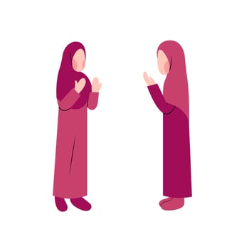Set Of Hijab Woman Character Praying vector