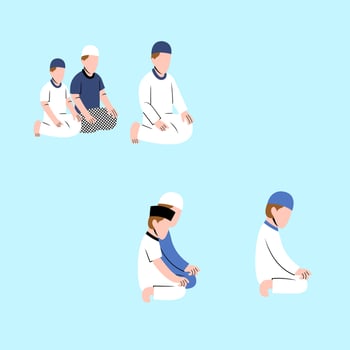 Set Of Muslim Men Praying In Congregation vector