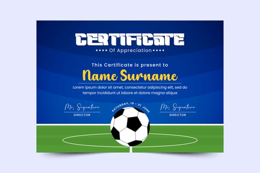 Football tournament sport event certificate design template easy to customize vector