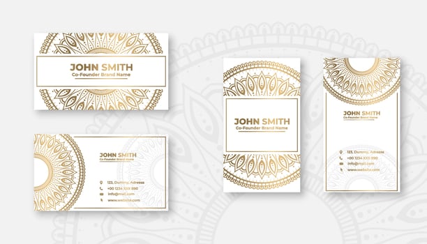 Modern luxury business card design vector template, Golden mandala on white background, contact card for company