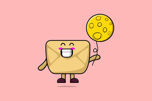 Cute cartoon Envelope floating with moon balloon vector