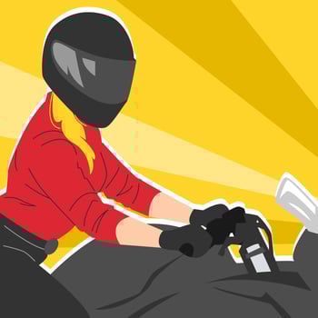 woman with motorcycle helmet riding sport bike. side view. concept of race, lifestyle, hobby, vehicle. vector flat illustration.