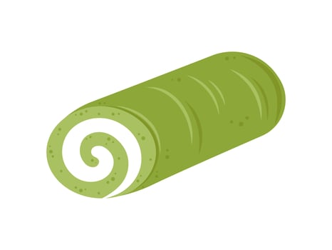Vector japanese matcha roll cake with white cream filling. Japanese dessert. Asian food.