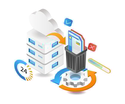 Flat isometric 3d illustration process waste data processing vector