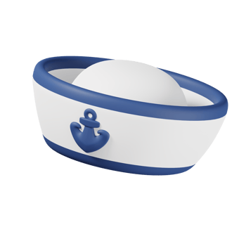 Sailor hat with blue anchor emblem isolated. 3D render of Sea and beach icon png