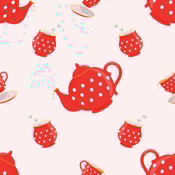 Vector seamless tea party pattern. Red service