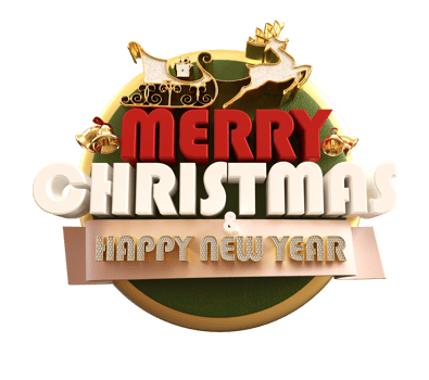 Merry Christmas and happy new year banner with 3d render label png