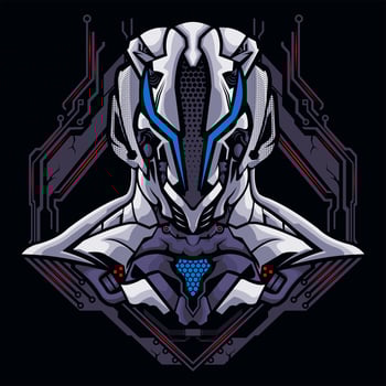 Half body robot with elongated blue eyes illustration logo design vector