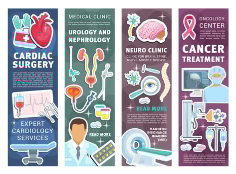 Medical clinic banners with doctors and instrument vector