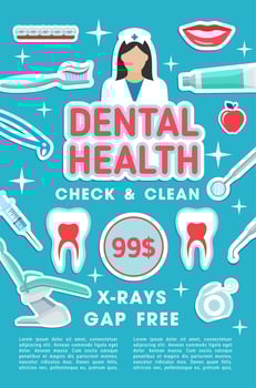 Dental clinic checkup and treatment vector poster
