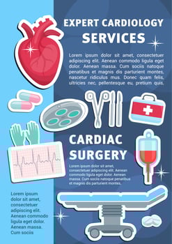 Vector poster of heart cardiology medicine items