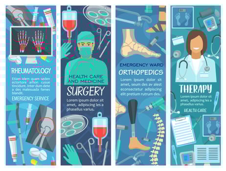 Hospital and clinic banners with medical tools vector