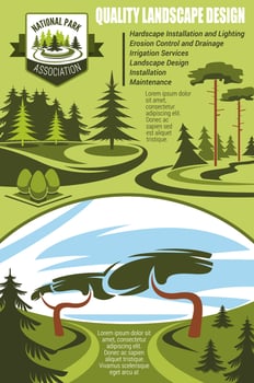 Landscape design banner with green tree and plant vector