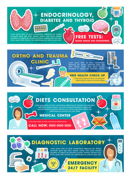 Medical clinic doctor with diagnostic tool banners vector