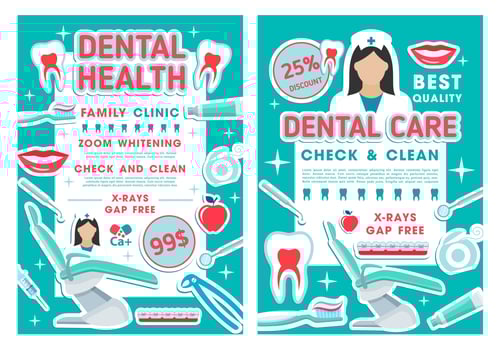 Dental clinic and dentistry discount offer poster vector