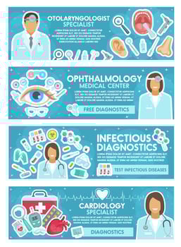 Cardiology, ENT and infectious medicine banner vector