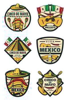 Cinco de Mayo Mexican fiesta holiday sketch icons vector