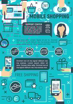 Mobile online shopping and delivery vector poster