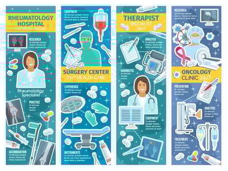 Rheumatology and oncology therapy clinic banners vector