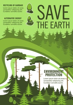 Save Earth poster with green nature ecology tree vector