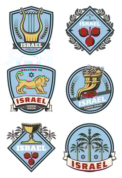 Israel travel icons and culture vector symbols