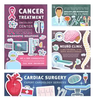 Cancer, urology and nephrology medical posters vector
