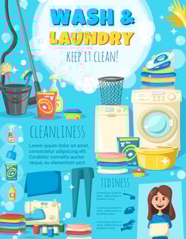 Home wash and laundry service vector poster