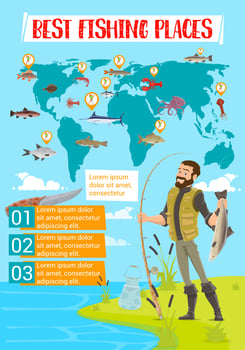 Vector fishing place map infographics