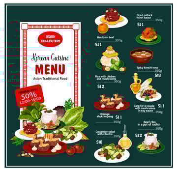 Korean asian food desserts and menu courses vector