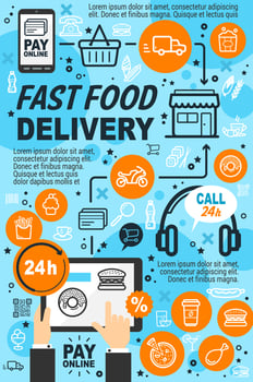 Fast food online delivery service icons and signs vector