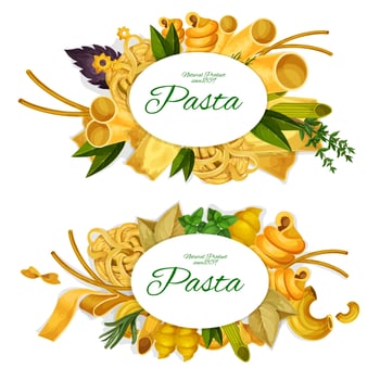 Pasta promo symbols with tasty Italian products vector