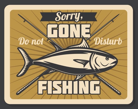 Fish and crossed fishing rods retro poster vector