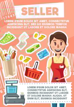 Seller woman profession in supermarket store vector