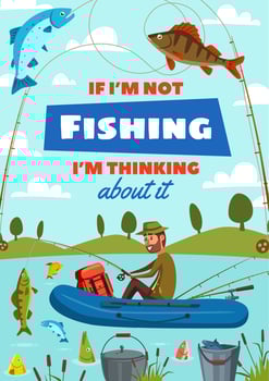 Fisher man with rod fishing in boat vector