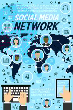 Social network profiles and world map vector