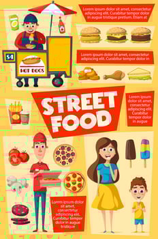 Consumers and sellers, street food delivery vector