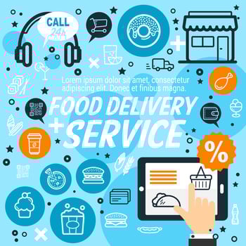 Delivery service of food and drinks, vector